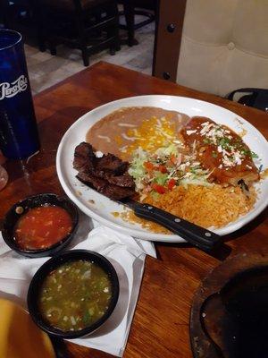 Chilled rellenos (yummy) and carnitas (pretty good, could have used some more salt)combo with average rice and beans.