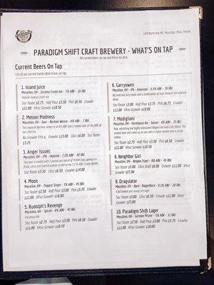 Beer Menu