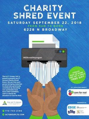 Help us with our fundraiser for Care for Real on 9/22/18  #ShredHunger