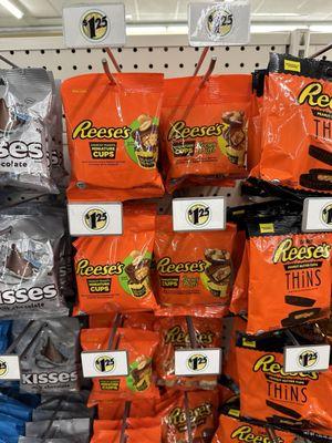 Yummy Reeces. Not much bang for the buck. Excuse me. Buck and a Quarter.