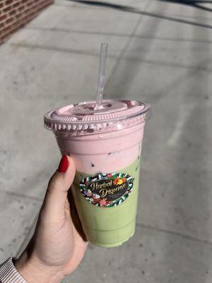 Iced matcha with strawberry cold foam