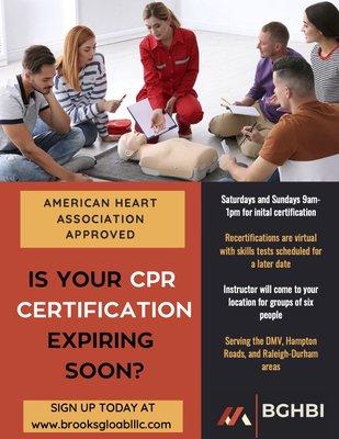 Now offering BLS Classes Every Saturday and Sunday in the DMV, Hampton Roads & RDU. SIGN UP NOW for 10% off Sale until 10/19.