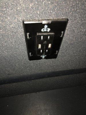 Wednesday, February 19, 2020: Gold shuttle electrical outlet with USB ports at front seats for riders.