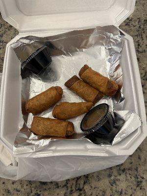 Thai 3. Crispy Chicken Egg Rolls boy over cooked nasty