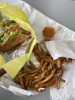 Side Fries & Deep Fried Chicken Taco