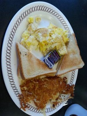 Scrambled Eggs, Hash Browns and Toast