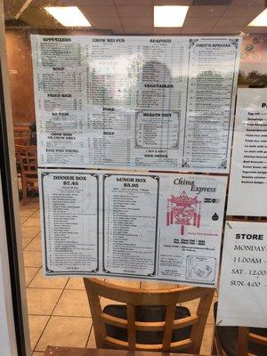 Menu posted in window