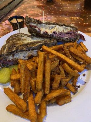 Reuben with sweet potato fries.