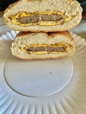 Sausage egg and cheese on a roll