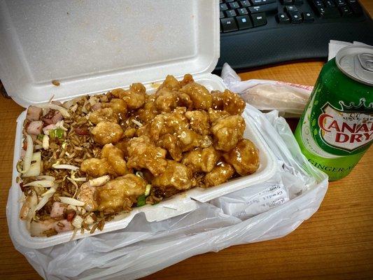 SUPPORT LOCAL! Sesame chicken lunch special! Under $10 and enough for 2 or 3 portions