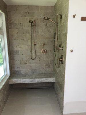 Bathroom remodel.  Walk in shower with bench.