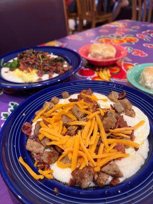 Oh My Grits! bowls and flying biscuits.