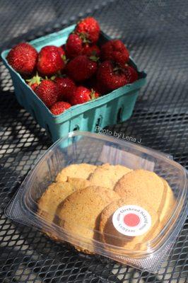 Lemon Ginger Graham Cookies ($7.50 for 6) from Gleehead Baking, and strawberries ($5)