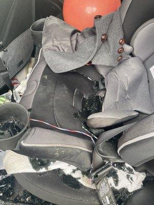 Safety glass in my 4 year old sons car seat