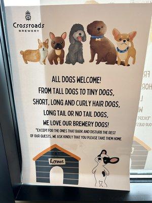 ALL Dogs welcome (indoors or outdoors) - love the pet friendly atmosphere!