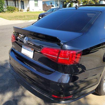 Paint matched and mounted spoiler by Today's and Glamis Auto Body.