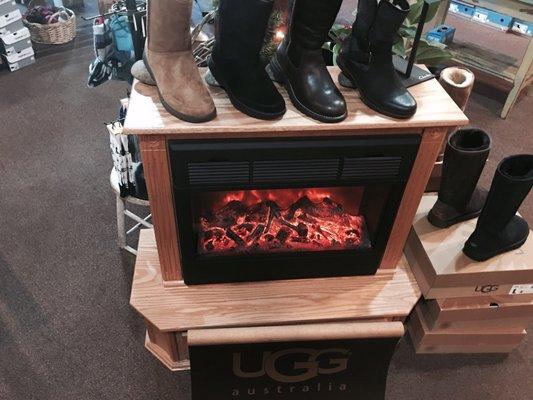 Uggs on a fireplace