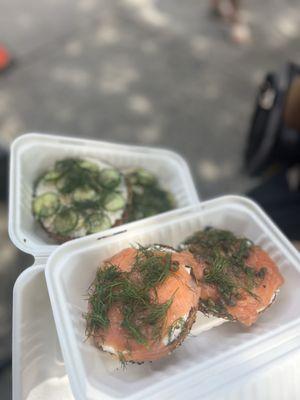 A White fish bagel and a Smoke Salmon bagel!