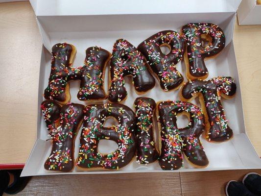 Awesome Happy Birthday donuts. Perfect and delicious!