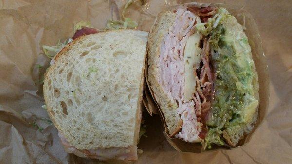 TABLT: Turkey, avocado, bacon, lettuce, tomato, Sliced Sourdough, Toasted, add House Special Pesto ($9.50), add Pepperjack (+$0.75), Caviar