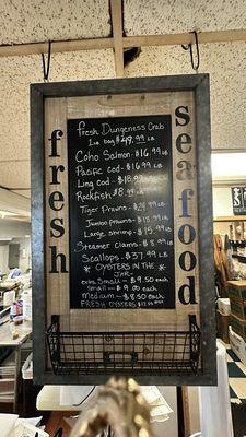 Fresh seafood menu