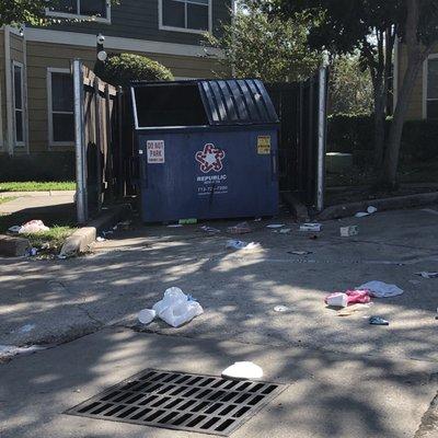 Valet trash service but you have to look at this type of eye sore everyday driving through the parking lot.