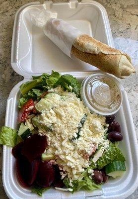 Chicken Shawarma Sandwich and Greek Salad