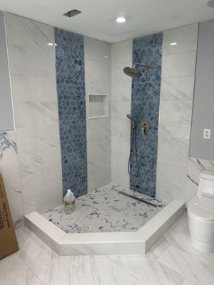 Waterfall tile installation