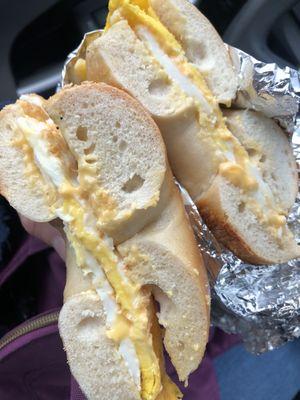 Double egg and cheese on bagel