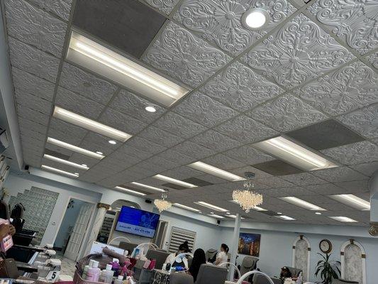 Fancy Ceiling Tiles and Chandeliers