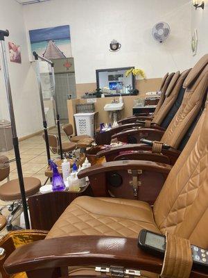 Pedicure chairs.