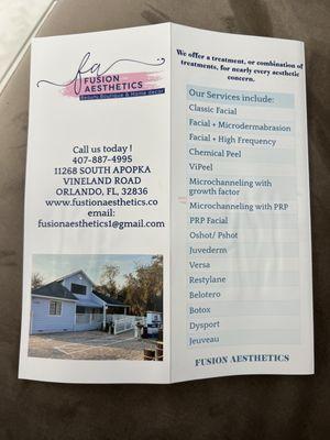 Brochure of services/location information