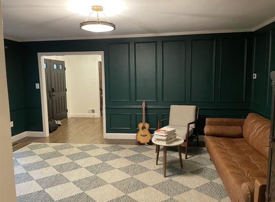 Finish Carpentry Project- Installation of wainscoting and a chair rail throughout the entire sitting room, and painting of entire room