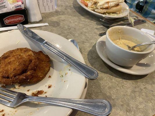 Daily special fried green tomatoes with crab sauce. I got the sauce on the side and ate half before it took the pic.