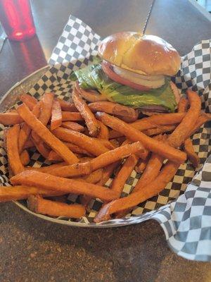 Chicken Club withSweet potato fries which needed to be fried more.