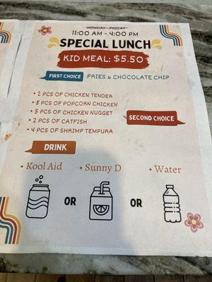 Kids Meal Lunch Special Every day 11AM-4PM