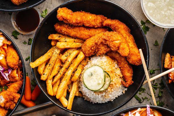 Five Piece Plate with Fries and Rice