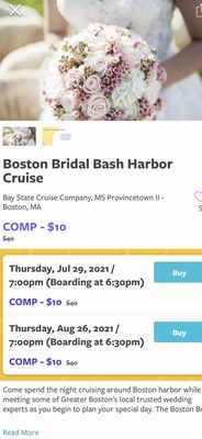 Goldstar has Discount Tickets for The Boston Bridal Bash Harbor Cruise. Multiple Dates are available @ Bay State Cruise Company in Boston