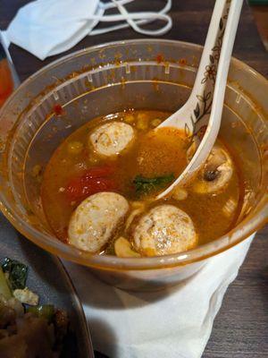 Tom yum soup, half eaten to-go size small