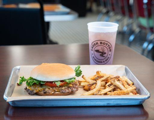 Grilled Onion Cheeseburger with Hand Cut Fries