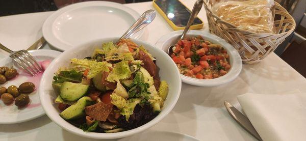 fattoush and eggplant salad