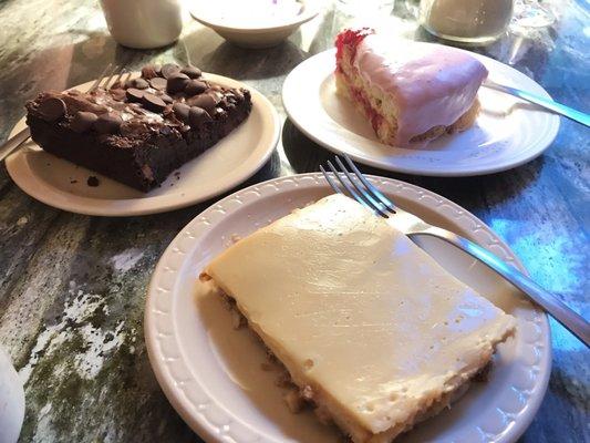 Chocolate cake, plum sponge cake, key lime bar