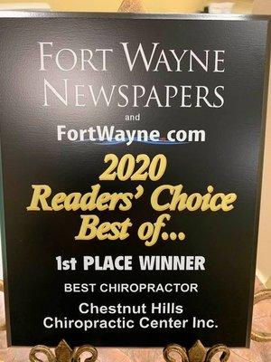 Voted Best in Chiropractic Fort Wayne 2020!