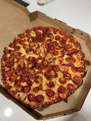 Thin crust light cheese pepperoni pizza