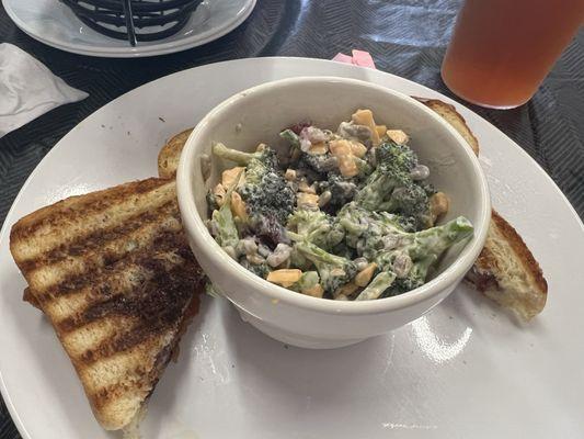 Berries and Bacon sandwich with broccoli salad