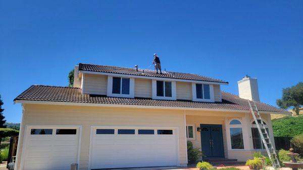 Roof wash with our softwash unit.