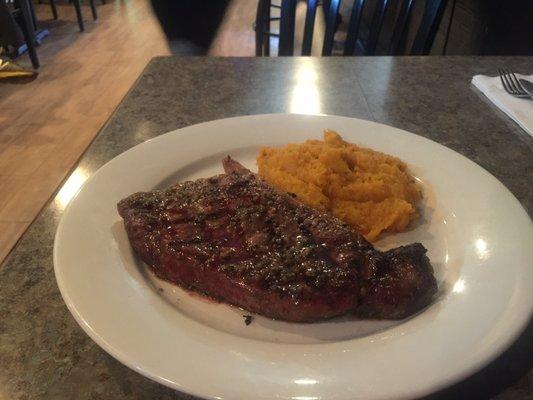 Surprisingly good steak from Paleo menu.  Ordered medium rare and cooked just right.  Mixing it up on a football Sunday!