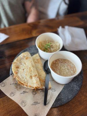 Kids cheese quesadilla with beans and rice