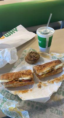 Subway Breakfast, steak egg and cheese breakfast sub. Alexandra deserves special recognition  her sandwich making skills.