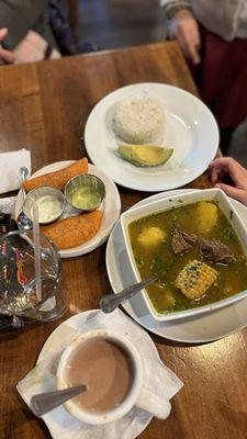 Sancocho, empanadas and hot chocolate.